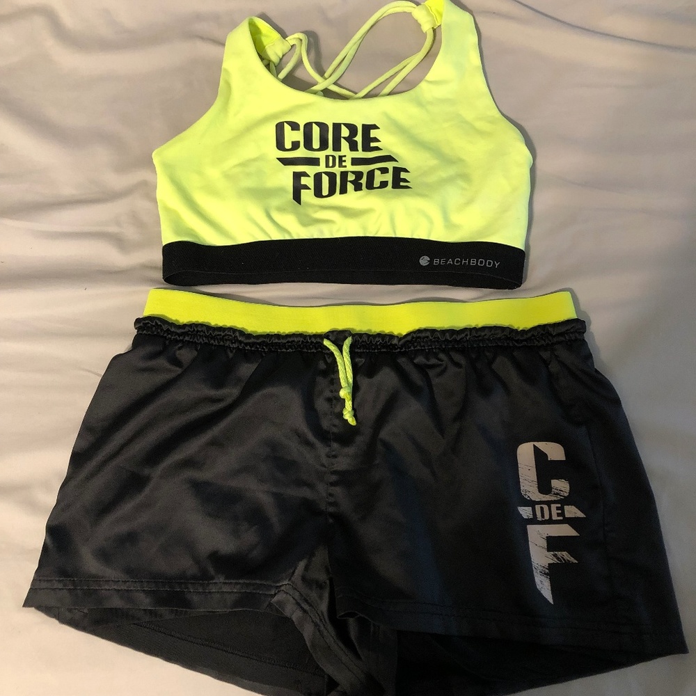 Beachbody core de force sports bra and shorts